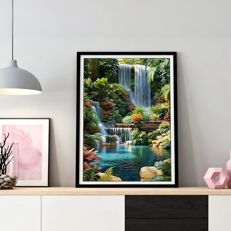 HUACAN Diamond Painting Set Wasserfall-Landschaft 5D DIY Mosaik Wanddekoration Multicolour B: 30 cm, H: 20 cm - Bild 2