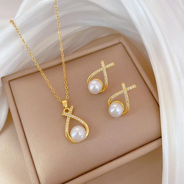 Lucky Star Jewelry Schmuck-Set Edelstahl, Zirkonia, Gold, Damen, 45cm - Bild 1