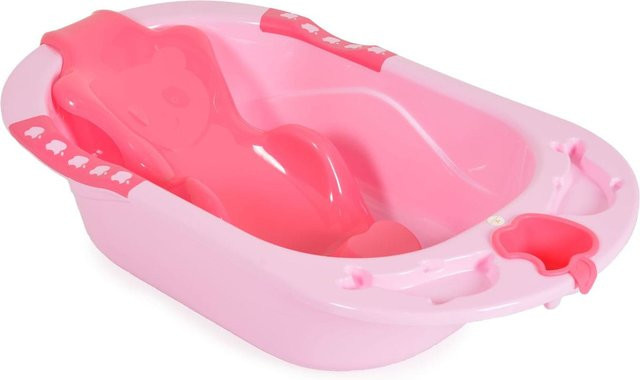 Cangaroo Babybadewanne Larissa mit herausnehmbarem Badesitz und Wasserablauf in Pink, Länge: 89 cm - Bild 1