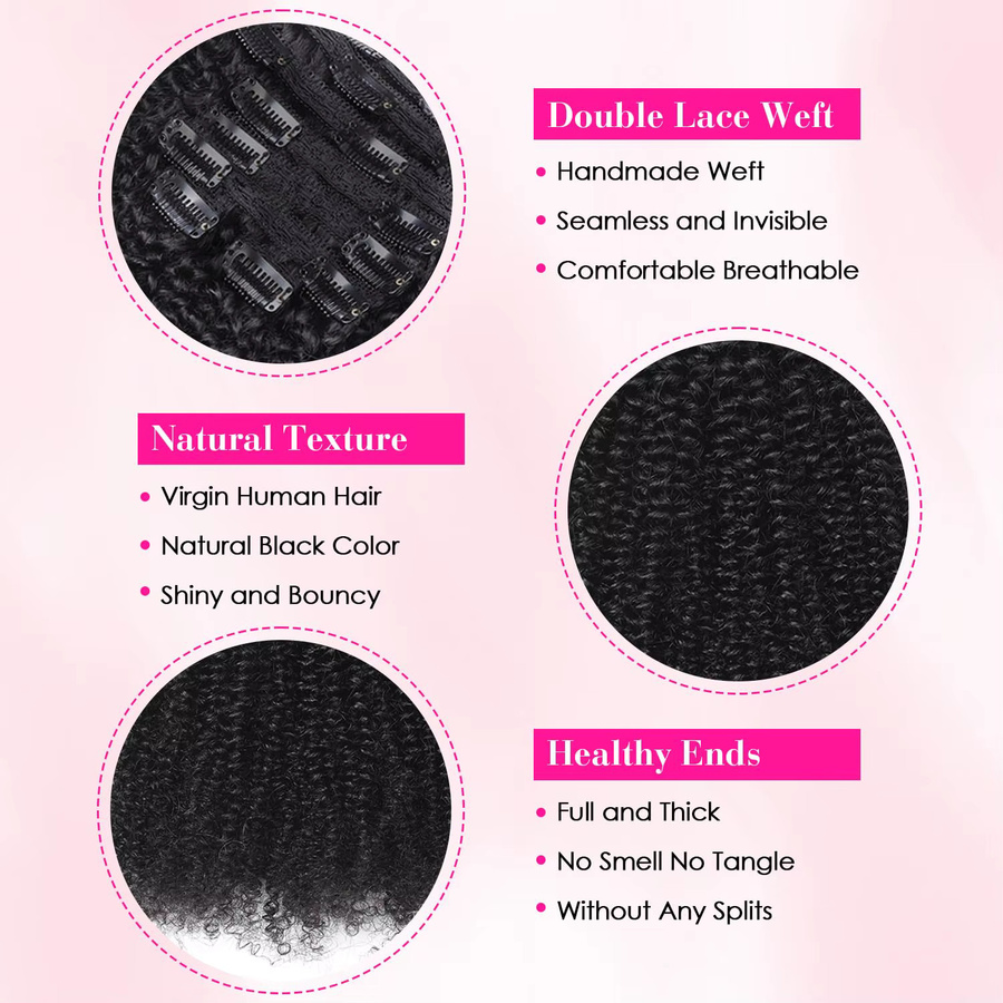 Dula A Hair Clip-In Haarverlängerungen Afro Kinky Locken, 8 Stück, 120g, Damen - Bild 5