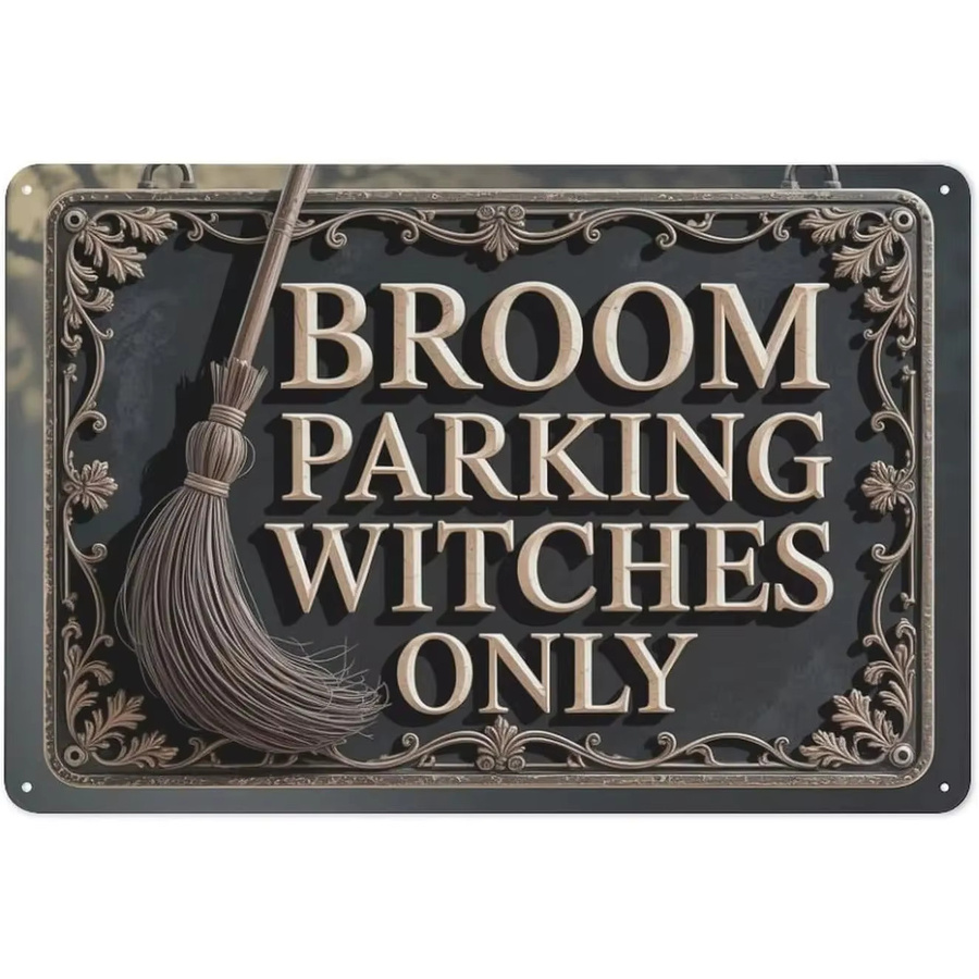 HELLOYOUNG Vintage Halloween Metallschild Besen Parking Witches Only, Mehrfarbig, B/H: 30 x 20 cm - Bild 2