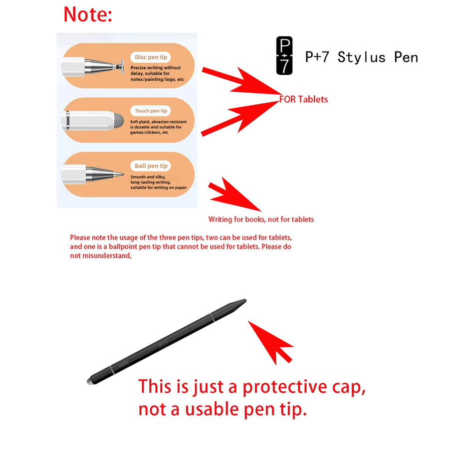 P+7 Universal T Stylus Kapazitiver Eingabestift für Android und iOS in Schwarz mit drei Stiftspitzen - Bild 3