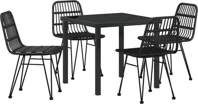 vidaXL Garten Essgruppe 5-teilig aus Poly Rattan und Glas in Schwarz - Bild 1