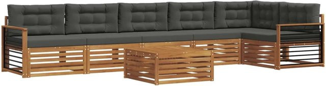 vidaXL Outdoor-Sofagarnitur 7-teilig aus Akazienholz mit Kissen in Anthrazit und Natur - Bild 1
