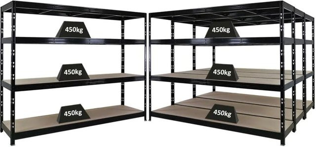 PROREGAL Rhino Profi Schwerlastregal Set aus 4 Einheiten, Schwarz, H x B x T: 180 x 240 x 60 cm, 4 Ebenen mit 8mm Spanplatten, Fachlast 450kg - Bild 1