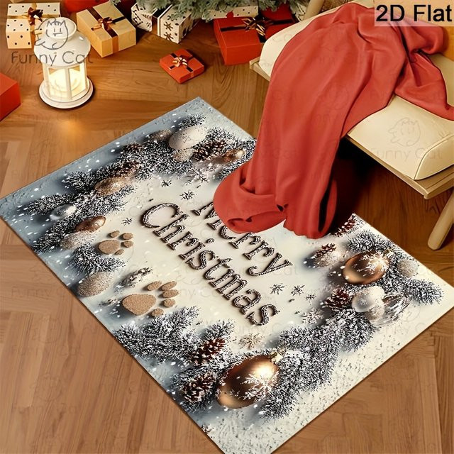 VIKAMA Cartoon Merry Christmas Haustier-Fußabdruck-Teppich rutschfeste und schmutzabweisende Bodenmatte für Eingangsbereich und Badezimmer - Bild 1