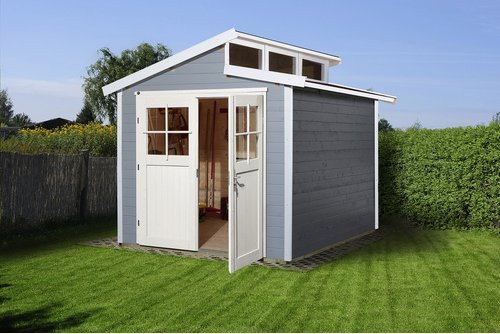WEKA Gartenhaus aus europäischer Fichte mit Pultdach und Vordach in Grau, B/H/T: 267 x 252 x 239 cm - Bild 3