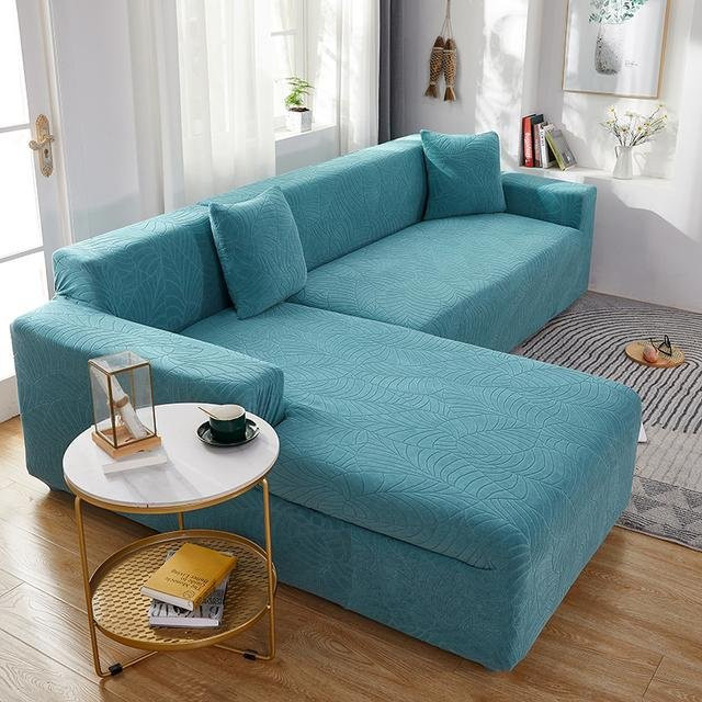 Wasserdichter elastischer Sofabezug in Jacquard-Stretch-Optik für Ecksofas, blau, Breite: 145-185 cm - Bild 1