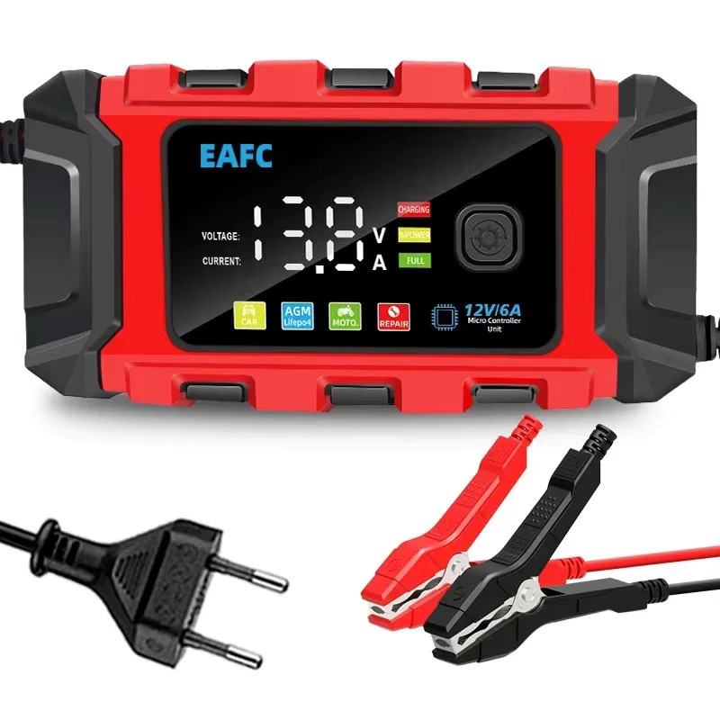 EAFC Autobatterieladegerät mit Digitalanzeige und Power Puls Reparaturfunktion für Blei-Säure-Batterien, 12V 6A, Rot - Bild 5