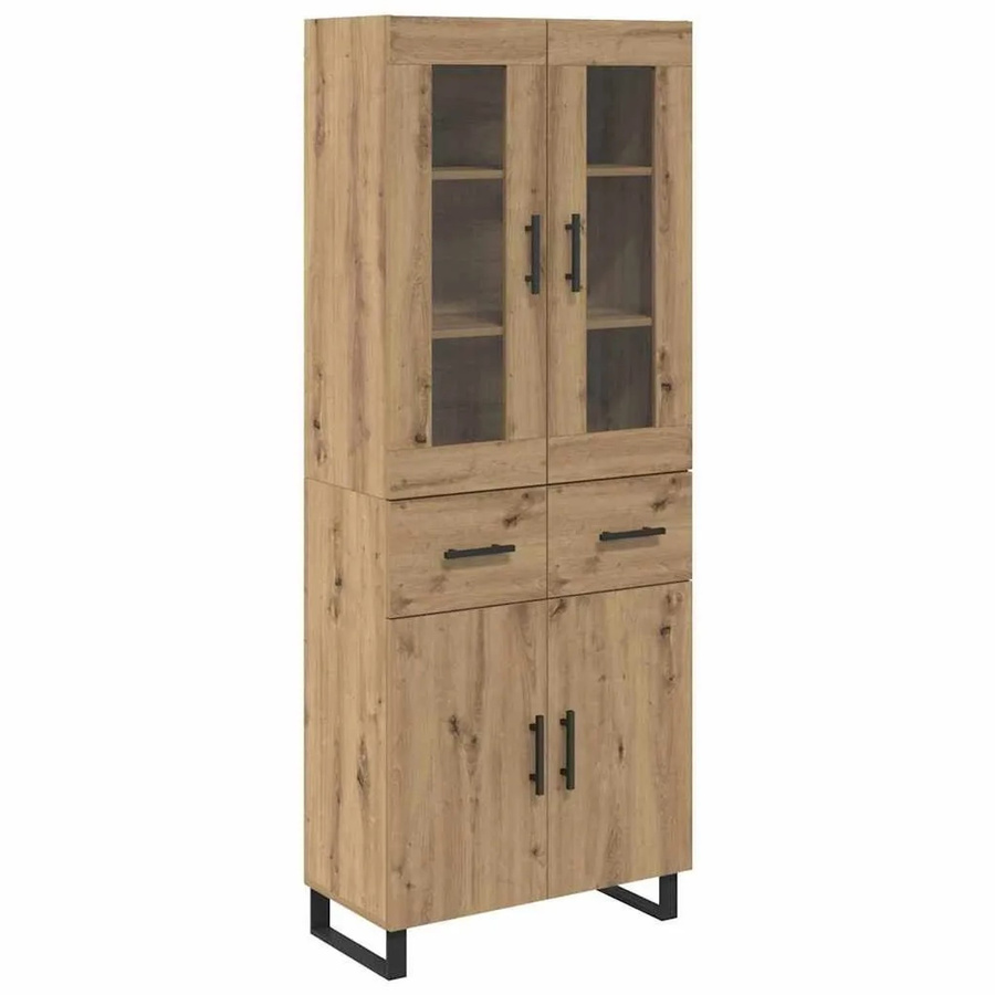 vidaXL Highboard 2-teilig in Artisan-Eiche mit Glastüren aus Glas und Engineered Wood, B/T/H: 180 x 40 x 69,5 cm - Bild 2