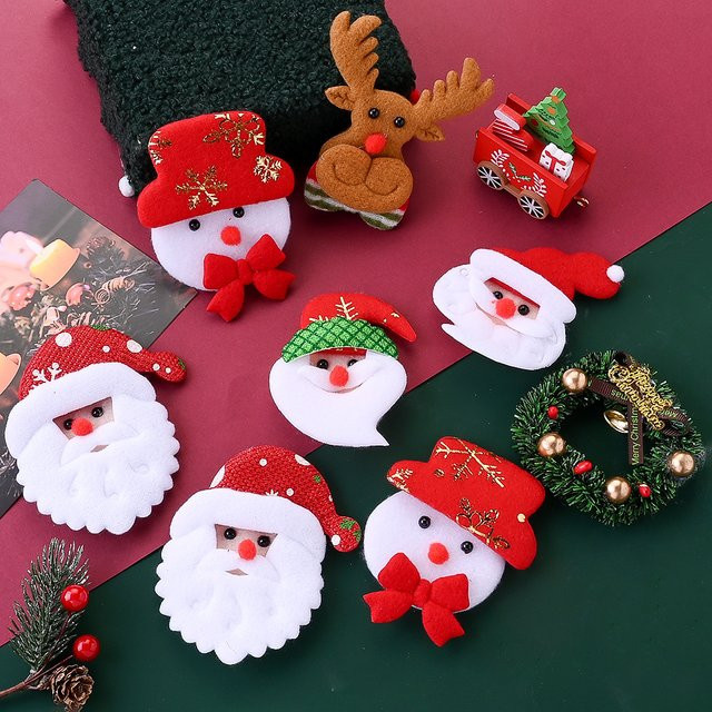 iYOE 10er Set Stoff-Weihnachtsschmuck mit Weihnachtsmann, Schneemann und Rentier, bunte Weihnachtsanhänger aus Textil, Größe: 6 bis 9,5 cm - Bild 1