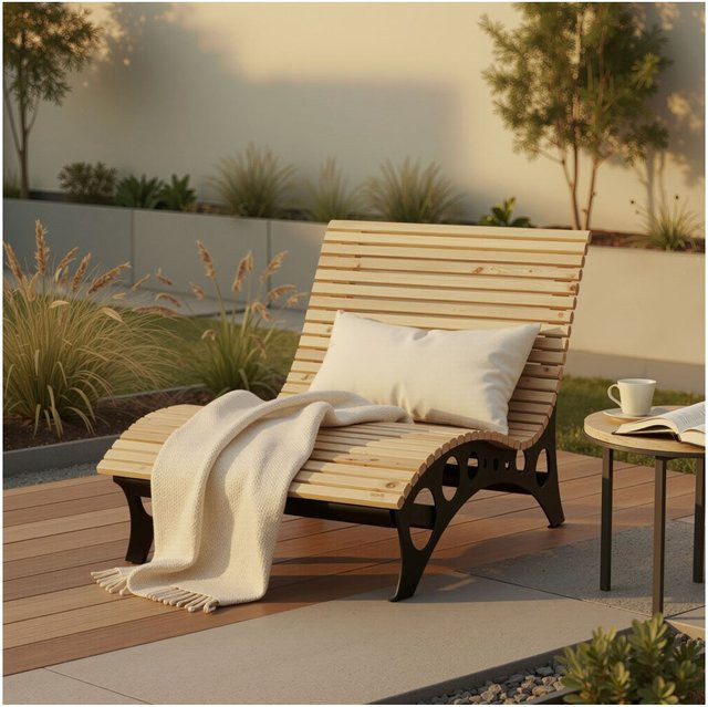 HOME DELUXE Wellenholzliege TAIGA Waldsofa aus Lärchenholz in Braun, Breite: 120 cm, Länge: 180 cm - Bild 1