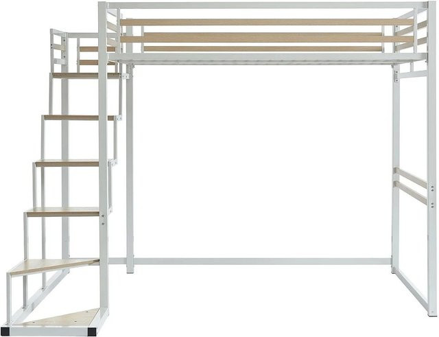 Vente-unique Hochbett Jogui in Weiß im Industriestil, B/T/H: 200 x 140 x 260,5 cm - Bild 1