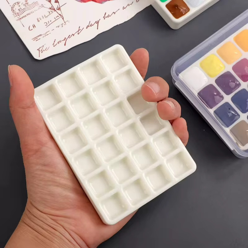 Weiße Keramikpalette für Aquarellfarben mit 18/24 Gittern als tragbares Malzubehör für Künstler - Bild 2
