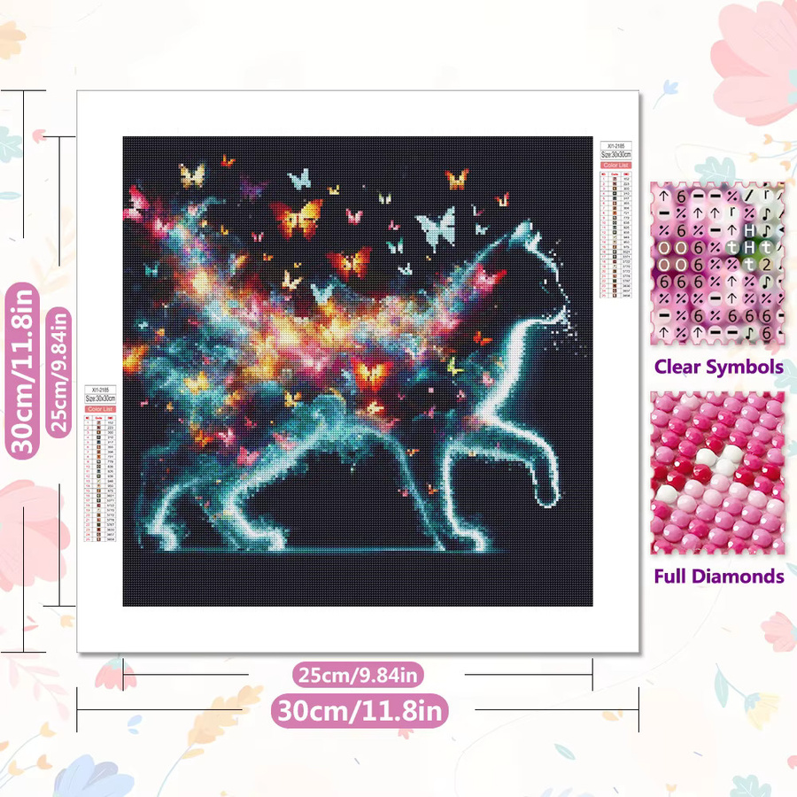 EverShine 5D-Diamantgemälde Katze und Schmetterling mit runden Bohrern als DIY-Mosaik-Stickerei in Multicolour zur modernen Heimdekoration B/H: 20 x 20 cm - Bild 2