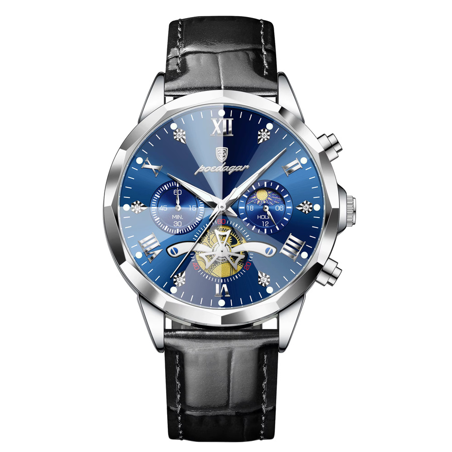 POEDAGAR Chronograph, Quarz, Leder, Blau, Herren - Bild 7