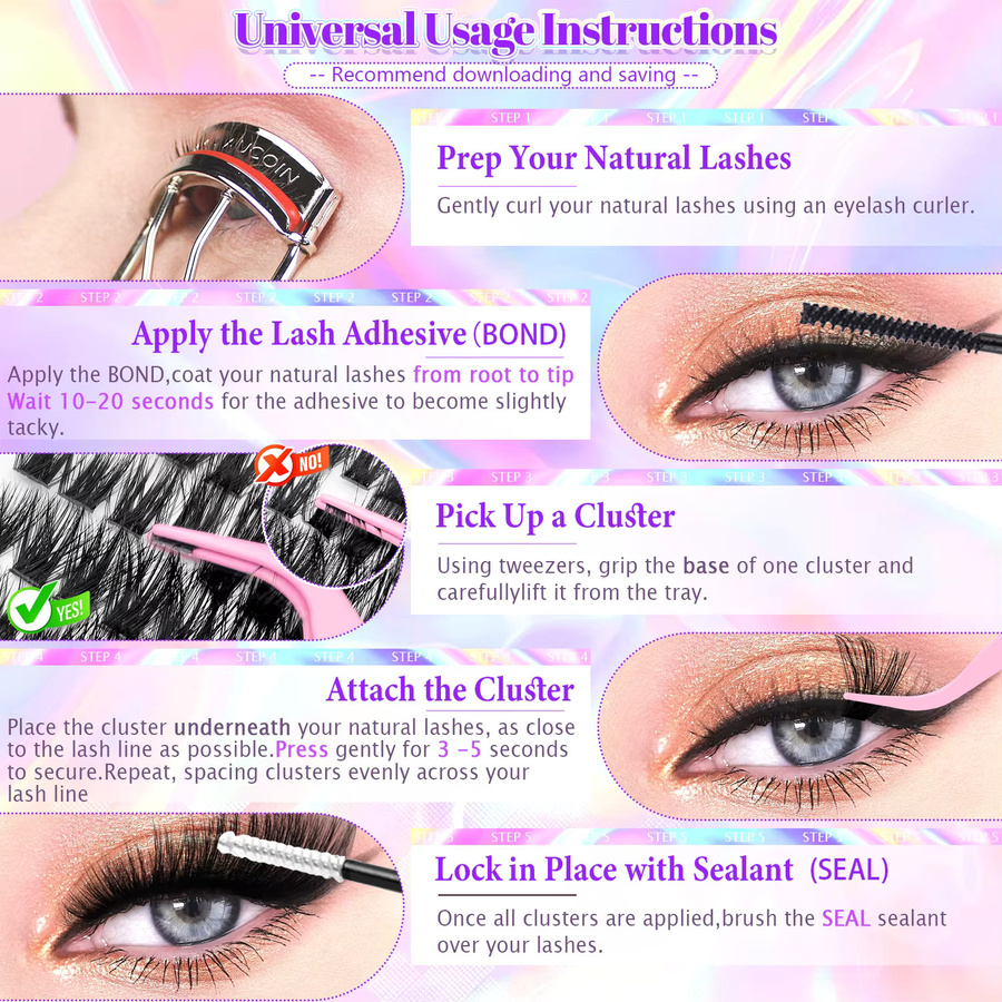 ORREUI Künstliche Wimpern Cluster-Stil, D-Curl, Unisex - Bild 6