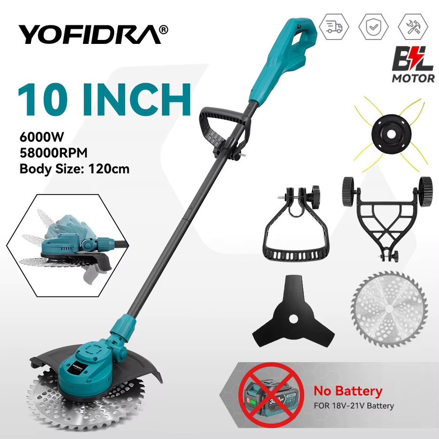 YOFIDRA Bürstenloser elektrischer Rasenmäher 10 Zoll, kabelloser Trimmer für Makita 18V Akku-Pin, faltbar - Bild 1