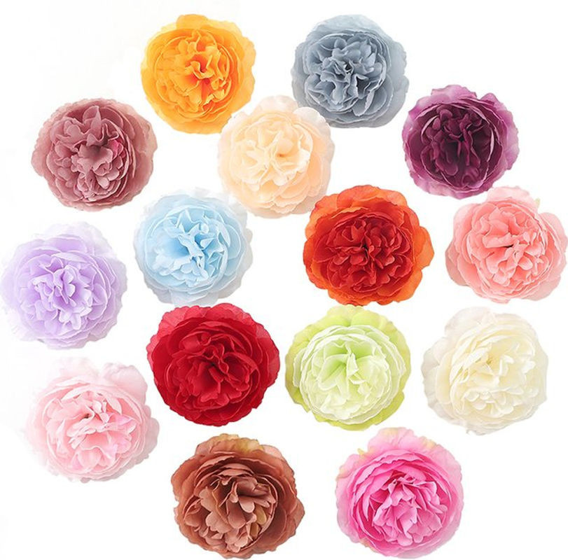 Künstliche Seidenpfingstrosen Blumenköpfe in Mehrfarbig und Grün, 7,5 cm Durchmesser für Hochzeits- und Weihnachtsdekorationen - Bild 1