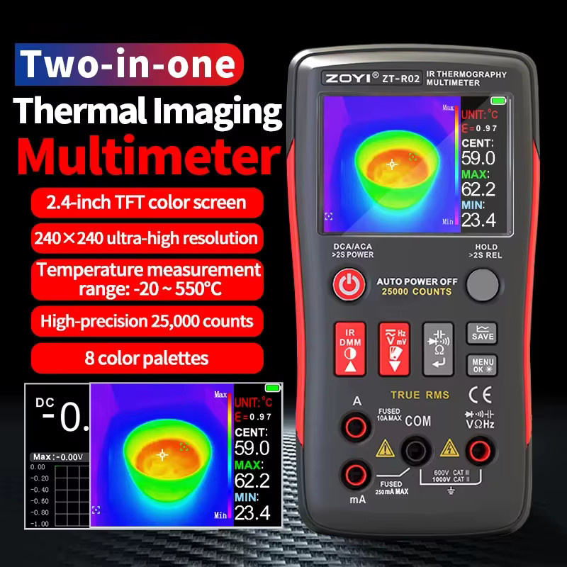 ZOYI R02 Integriertes Thermo-Multimeter in Schwarz mit 240 x 240 IR-Auflösung für die HVAC- und Fußbodenheizungsdiagnose - Bild 2
