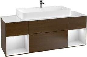 V&B Waschtischunterschrank Finion mit Wandbeleuchtung, Farbe: Weiß lackiert und Walnussfurnier, Breite: 160 cm - Bild 1