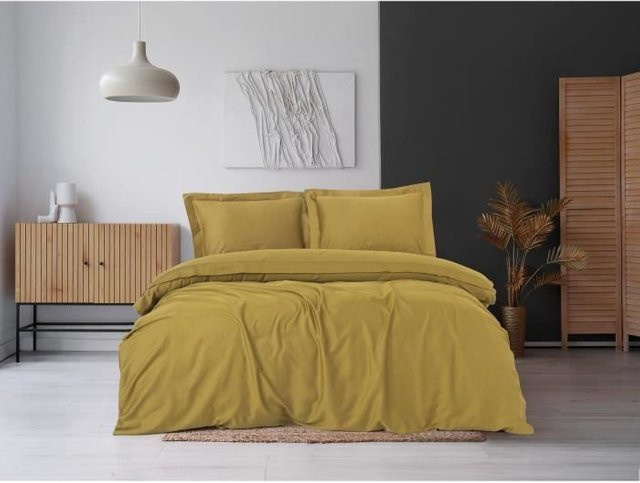Bettwäsche-Set aus Mako-Satin aus 100% Baumwolle in Senfgelb, bestehend aus 1 Bettbezug (Breite: 220 cm, Höhe: 240 cm) und 2 Kissenbezügen (Breite: 60 cm, Höhe: 60 cm) - Bild 1