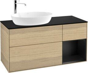 V&B Waschtischunterschrank Finion mit Wandbeleuchtung in Eiche lackiert und Beige, Breite: 120 cm, Tiefe: 50,1 cm, Höhe: 50,1 cm - Bild 1