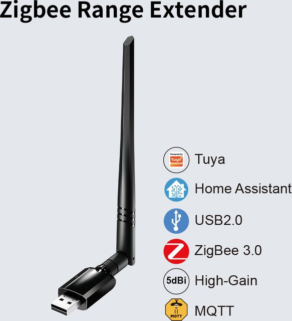 Tuya Zigbee Range Extender USB High-Gain Gateway mit abnehmbarer Antenne in Schwarz für Home Assistant - Bild 1