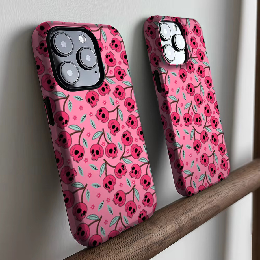 CaseLumi Matte Bumper MagSafe Schutzhülle für iPhone 17 16 15 14 13 Pro Max mit Totenkopf-Kirsch-Design in Pink - Bild 2