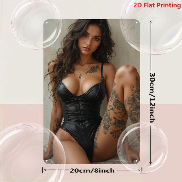 CIFBUY Retro Metall Wandkunst Tattoo Lady Vintage Schild in Schwarz Weiß - Bild 1