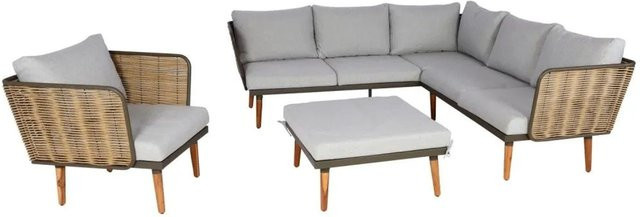 MCW Gartengarnitur L31 Lounge-Set aus Polyrattan und Metall in Hellgrau mit Sitz- und Rückenkissen - Bild 2