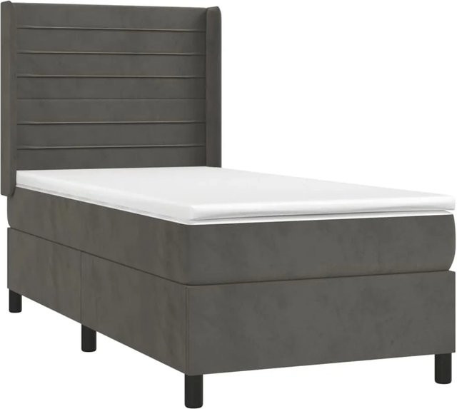 vidaXL Boxspringbett mit Matratze in Dunkelgrau, Samt, mit LED-Unterbettbeleuchtung und USB-Ladeanschluss, Hybrid-Konstruktion mit Taschenfederkern, B/T: 80 x 200 cm - Bild 1