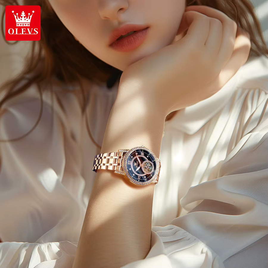 OLEVS Armbanduhr Automatik, Edelstahl, Roségold, Diamant, Damen - Bild 2