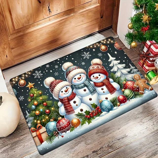 VIKAMA Teppich mit Winter-Weihnachts-Schneemann-Muster in Multicolor, rutschfest und schmutzabweisend für Schlafzimmer, Flur oder Eingangsbereich - Bild 1