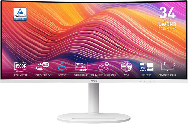 MSI Modern MD342CQPWDE Curved Monitor, 34 Zoll, UWQHD, VA, 120 Hz, Weiß - Bild 1