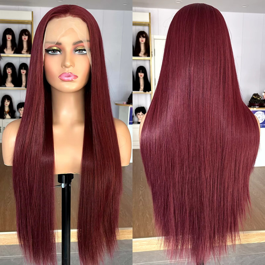 XiuQingCheng Perücke, burgunderrot, lang, gerade, Lace-Front, Damen - Bild 4