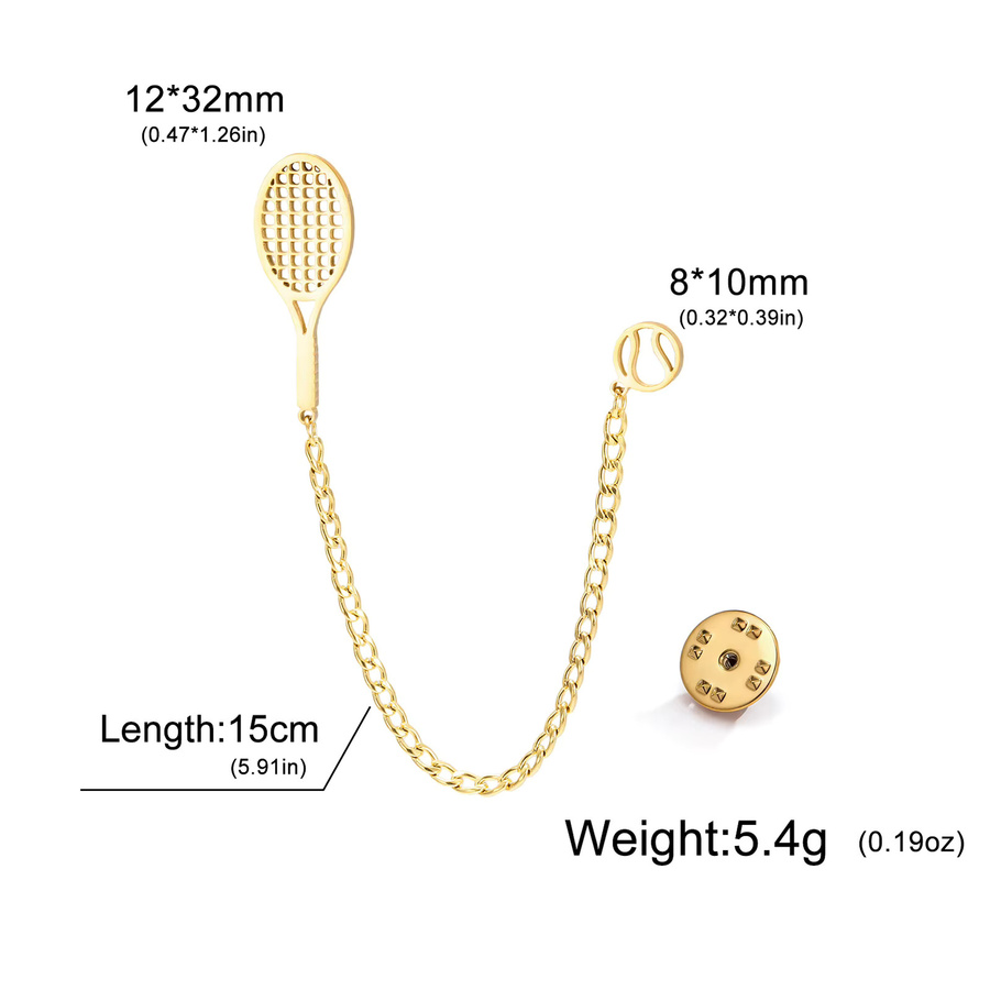 cazador Anstecknadel Tennisschläger, Edelstahl, Gold, Unisex - Bild 3