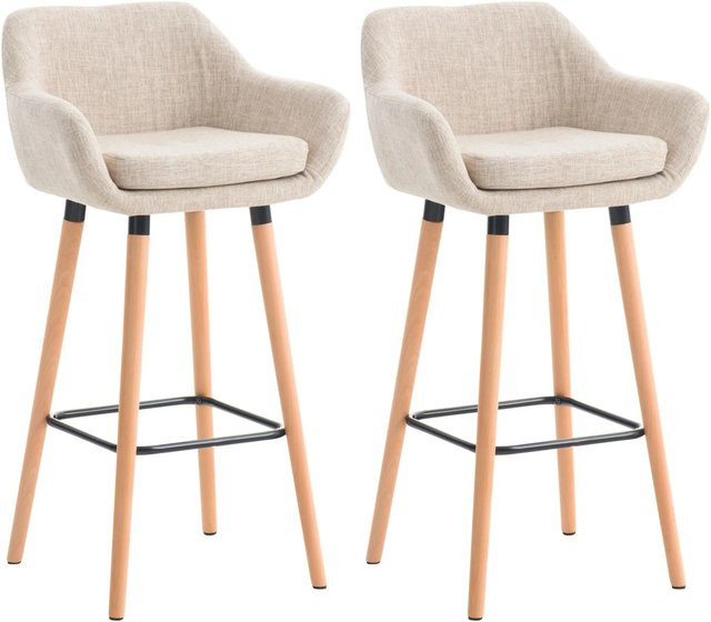 DELUKE Barhocker 2er Set mit Lehne VILO in Creme mit Stoffbezug, H x B x T: 99 x 55 x 46 cm - Bild 1