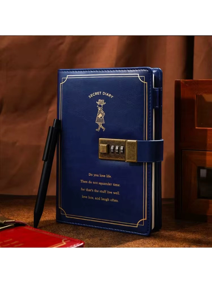 Abschließbares Tagebuch 2026 aus veganem Leder mit Hardcover und Schloss in Blau - Bild 2