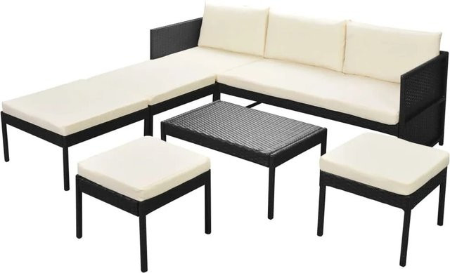 Furnicato 6-tlg Gartenlounge-Set aus Poly Rattan mit Auflagen in Schwarz - Bild 1