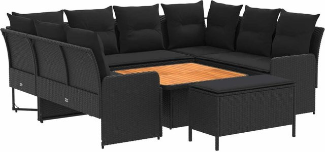 vidaXL Gartenmöbel-Set aus PE-Rattan und Akazienholz mit 7 Teilen in Schwarz - Bild 1