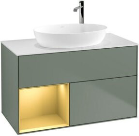 V&B Waschtischunterschrank Finion 100 mit Wandbeleuchtung in Weiß lackiert, B/T/H: 100 x 50,1 x 50,1 cm - Bild 1