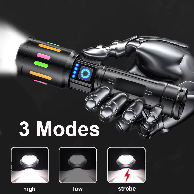 Mikenoon LED-Taschenlampe mit Zoom und USB-Wiederaufladung, Schwarz, Metall - Bild 3