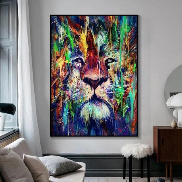 DIMENGQI Abstraktes Löwen Leinwandgemälde in Multicolour, Modernes Wandbild für dein Wohnzimmer, B/H: 40 x 50 cm - Bild 1