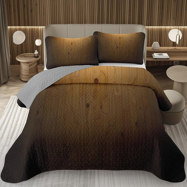 Lodestar Wendbares Quiltset Holz Scheunentor Design in Grau und Braun, Gesteckte Tagesdecke mit Bettwäscheset aus Mikrofaser, B/H: 135 x 200 cm - Bild 1