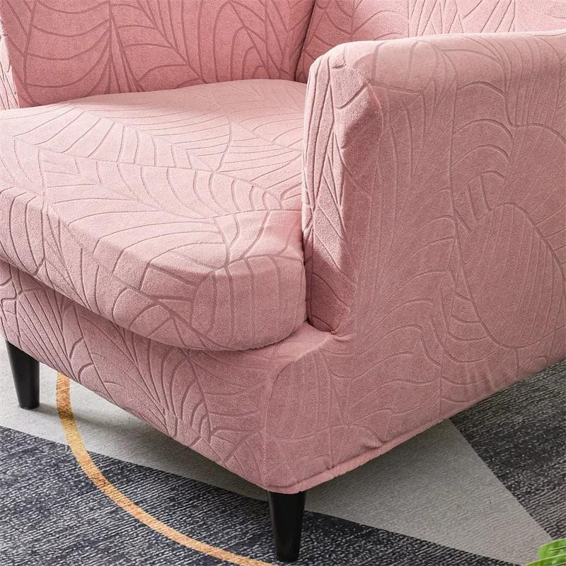 Blatt-Jacquard Ohrensesselbezug mit Sitzkissenbezügen im nordischen Design, waschbar - Bild 1