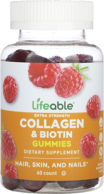 Lifeable Kollagen & Biotin Gummibärchen, Himbeergeschmack, 60 Stück - Bild 1