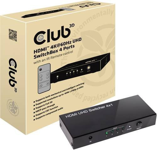 Club3D SenseVision CSV-1370 4-Port HDMI-Switch in Schwarz mit 4096 x 2160 Pixel UHD Unterstützung - Bild 1