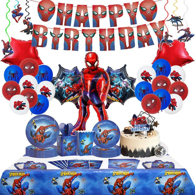Marvel SpiderMan Geburtstagsparty-Dekorationsset mit bunten Latexballons, Aluminiumfolienballons, Banner und Einweggeschirr für Kinder - Bild 1