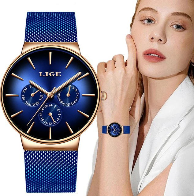 LIGE Armbanduhr Quarz, Edelstahl, Grün, Damen - Bild 1